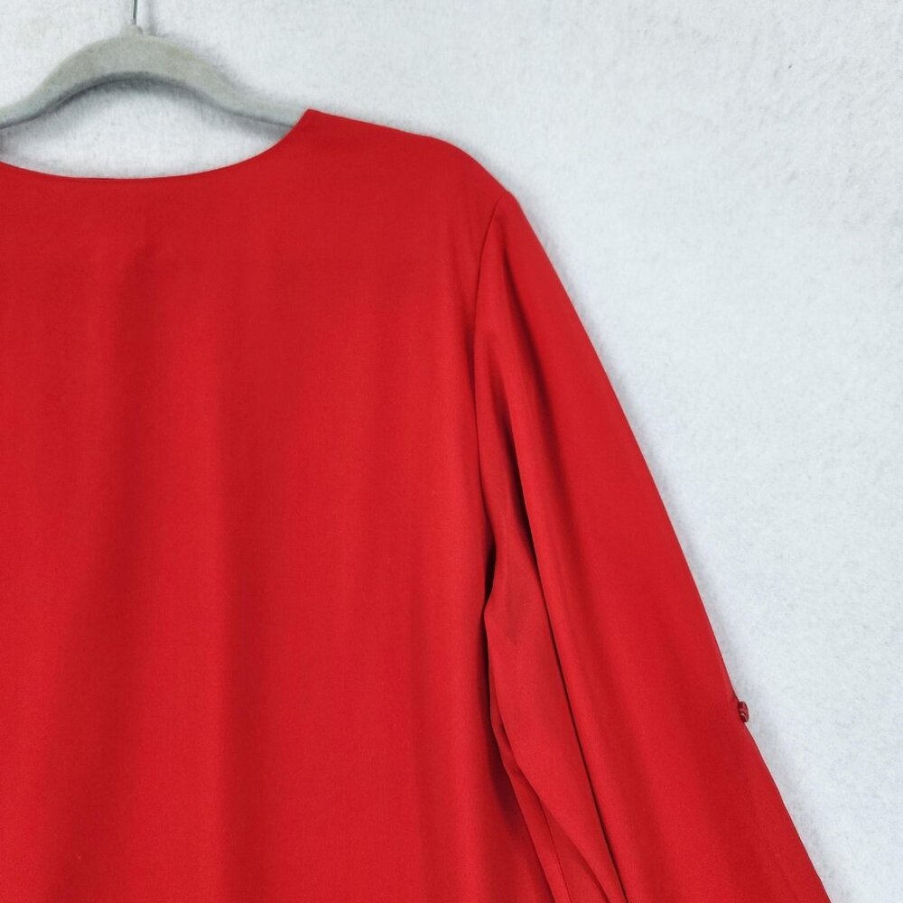 Chicos Shirt Womens 3 Red XL V Neck Long Roll Tab Sleeve Lined Flowy Tunic Top - Picture 10 of 10
